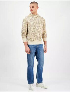 Men's Cotton Beige Floral Hooded Sweatshirt